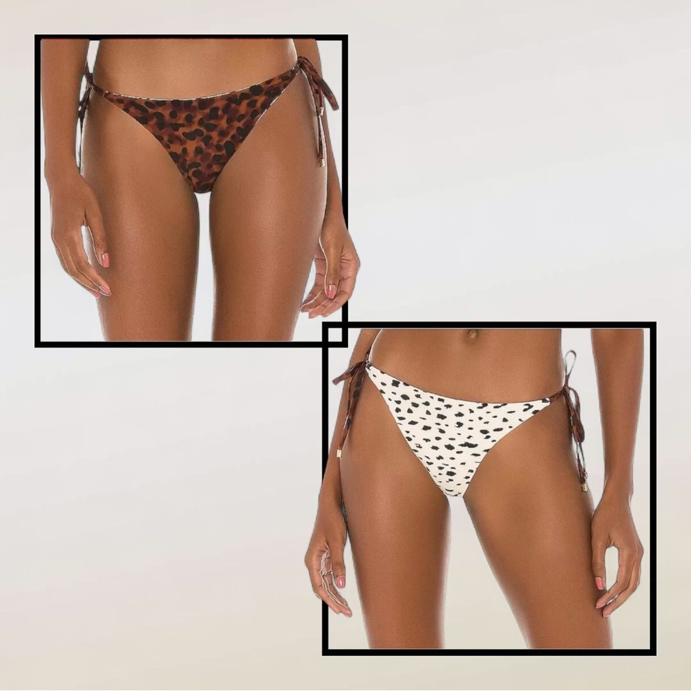 PilyQ Full Cut Wild Heart Reversible Animal Print Tie Side Bikini Bottoms